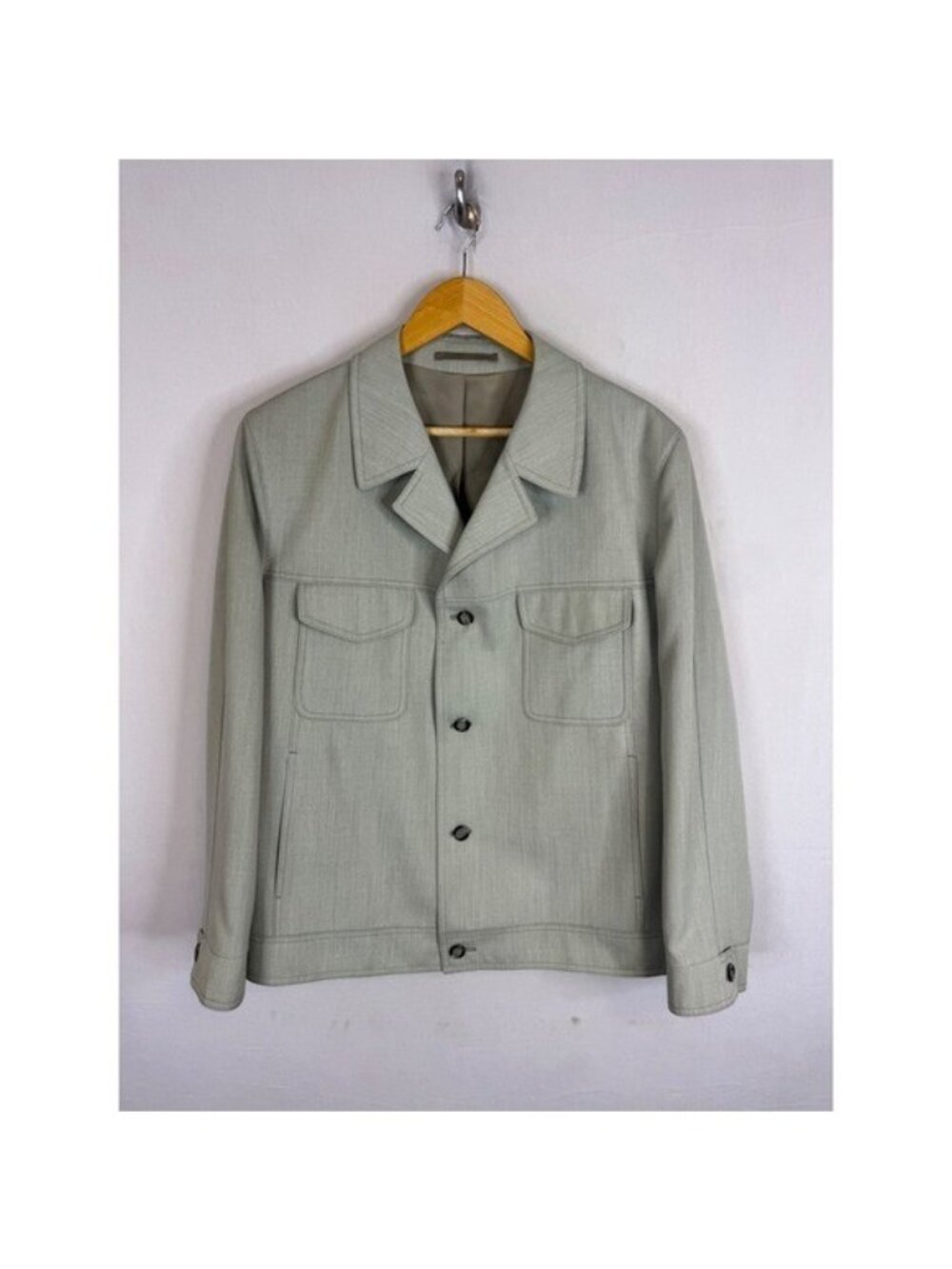 Vintage Wool Blend Button Front Workwear Jacket Sage Green Size 46R